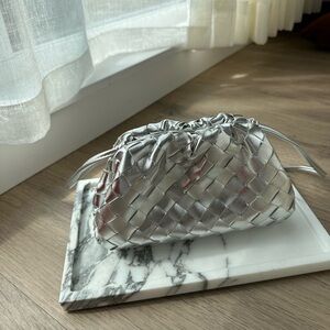 Faux leather silver clutch with magnetic closure